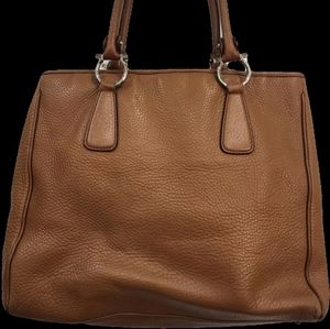 Ferragamo Brown Leather Handbag Medium Length Handles Tote Bag